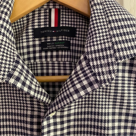Tommy Hilfiger thflex supima slim fit stretch shirt black white check - Picture 4 of 6
